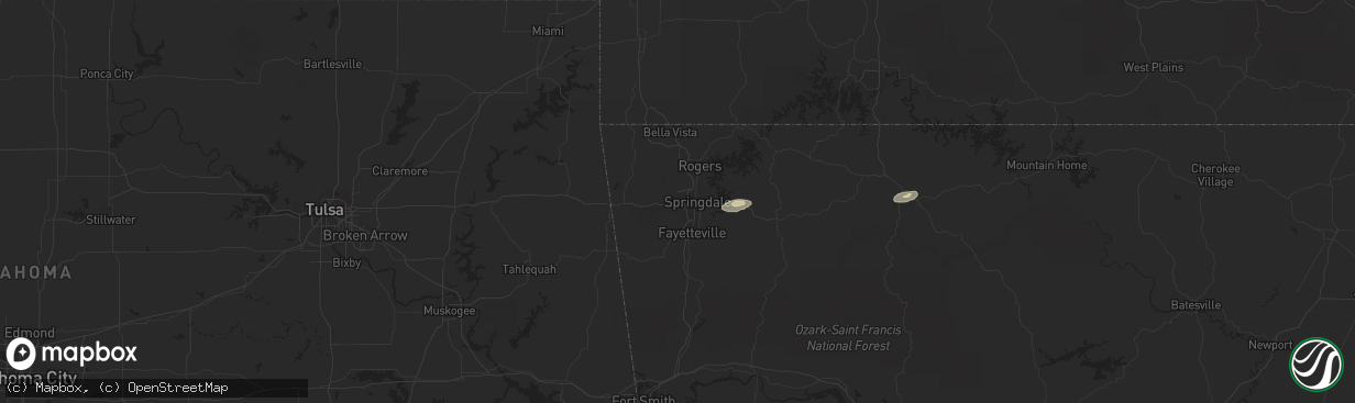 Hail map in Springdale, AR on July 9, 2015