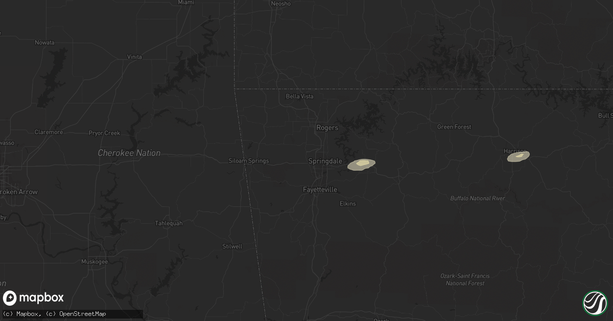 Hail map in Springdale, AR on July 9, 2015