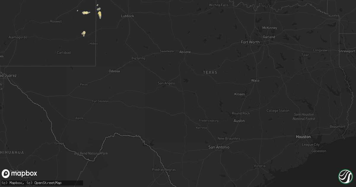 Hail map in Texas on July 9, 2015