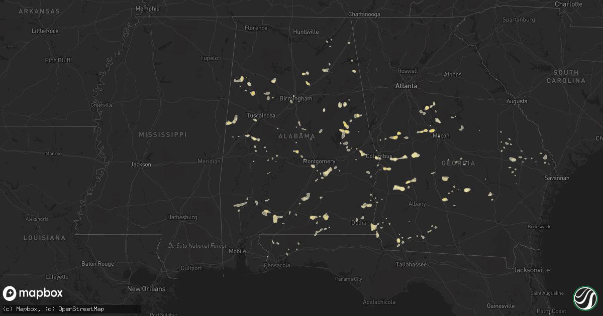 Hail map in Alabama on July 9, 2016