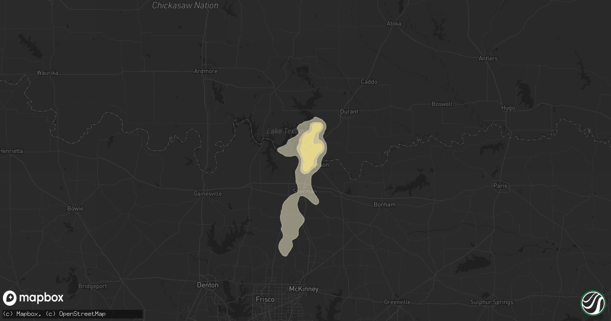 Hail map in Denison, TX on July 9, 2016