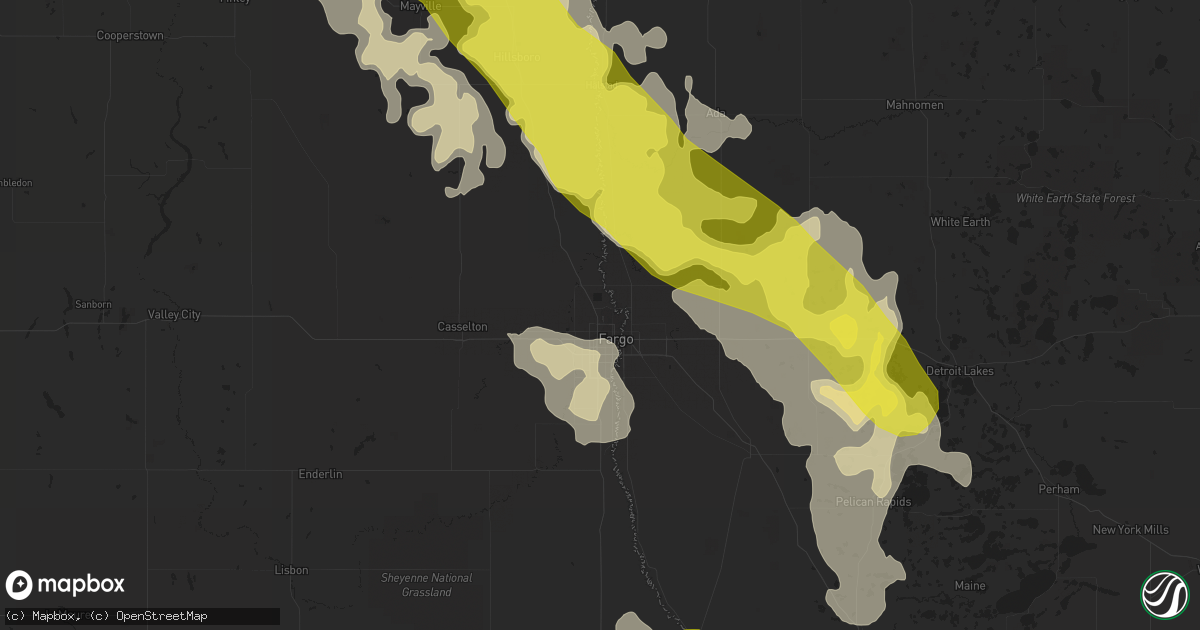 Hail map in Fargo, ND on July 9, 2016