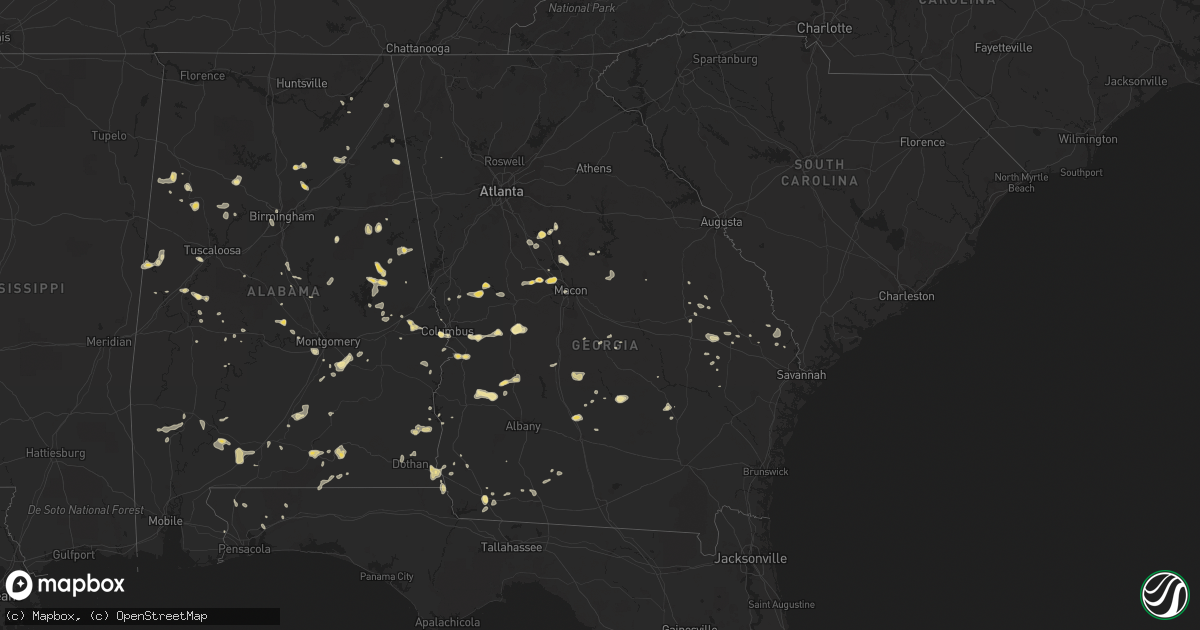 Hail map in Georgia on July 9, 2016