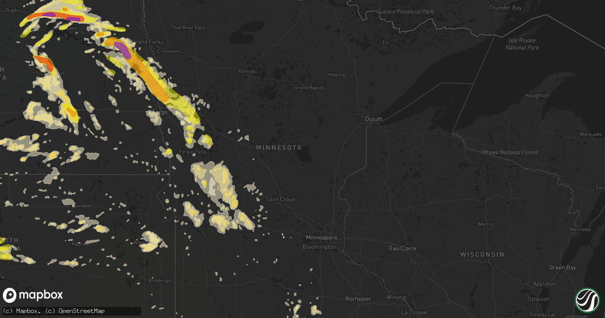 Hail map in Minnesota on July 9, 2016
