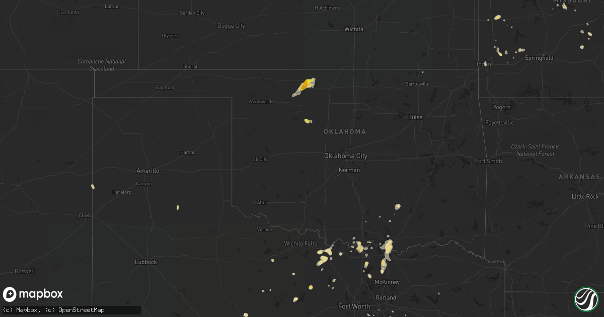 Hail map in Oklahoma on July 9, 2016