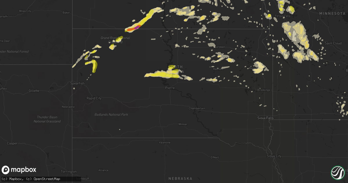 Hail map in South Dakota on July 9, 2016
