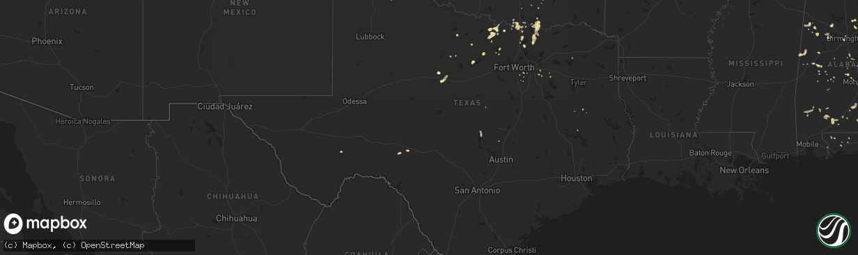 Hail map in Texas on July 9, 2016