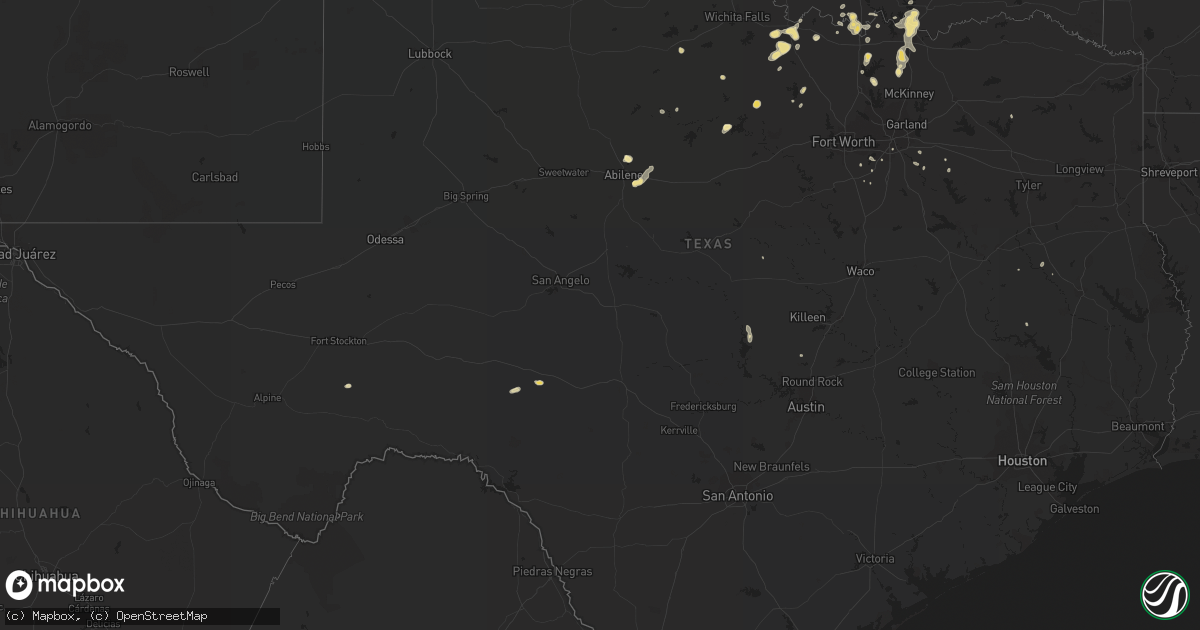 Hail map in Texas on July 9, 2016