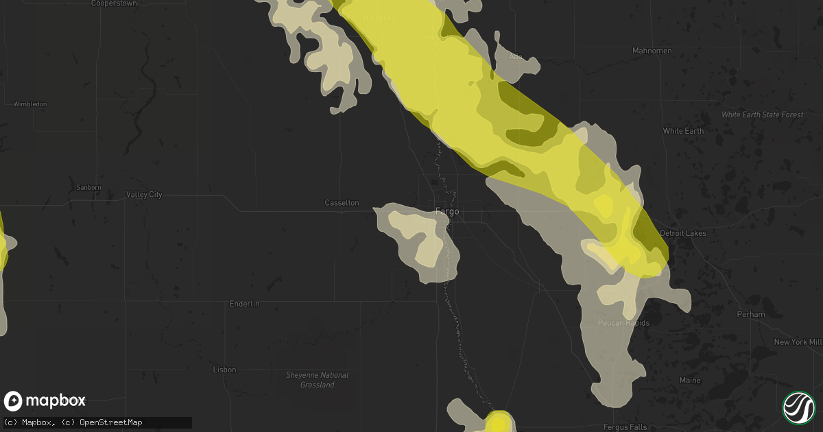 Hail map in West Fargo, ND on July 9, 2016