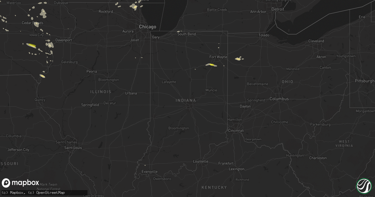 Hail map in Indiana on July 9, 2017