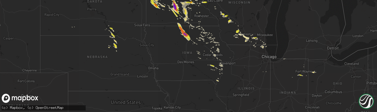 Hail map in Iowa on July 9, 2017