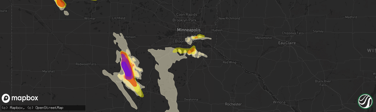 Hail map in Lakeville, MN on July 9, 2017