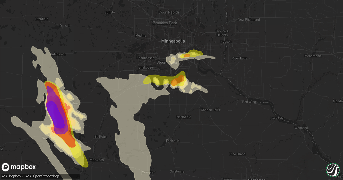 Hail map in Lakeville, MN on July 9, 2017