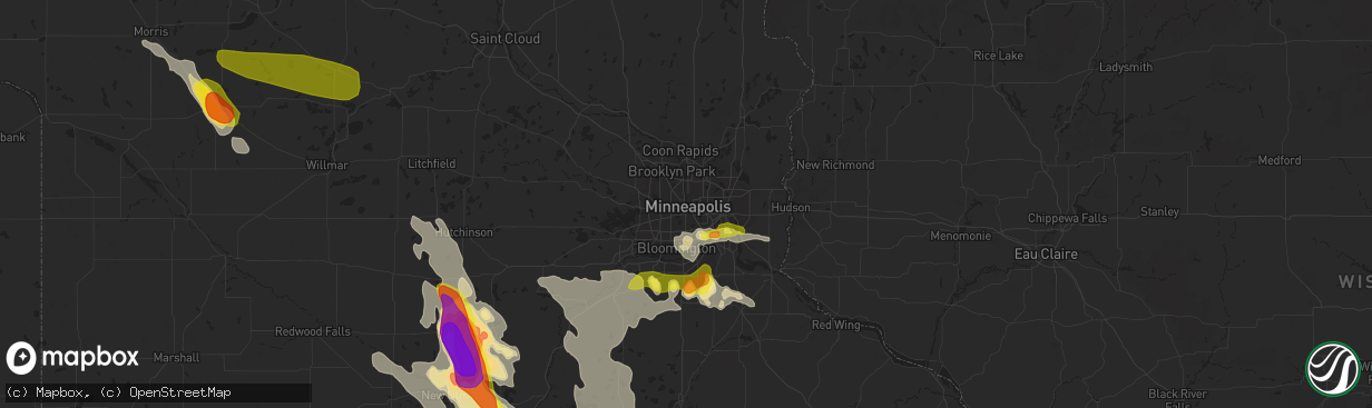 Hail map in Minneapolis, MN on July 9, 2017