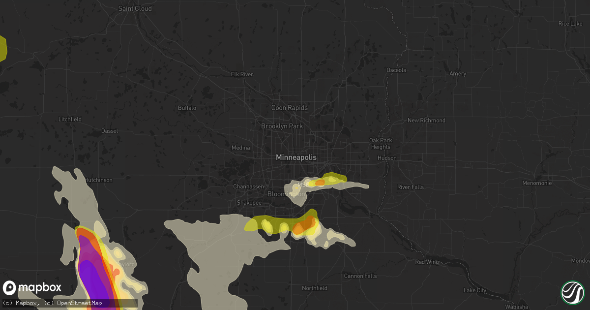 Hail map in Minneapolis, MN on July 9, 2017