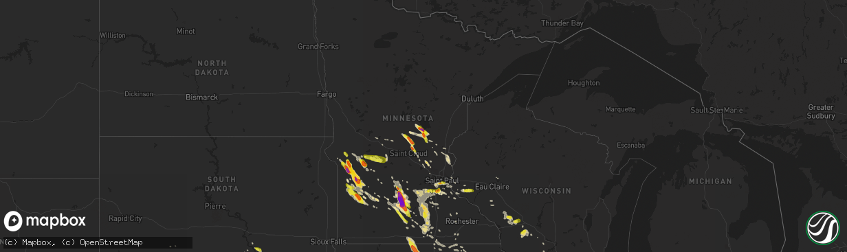 Hail map in Minnesota on July 9, 2017