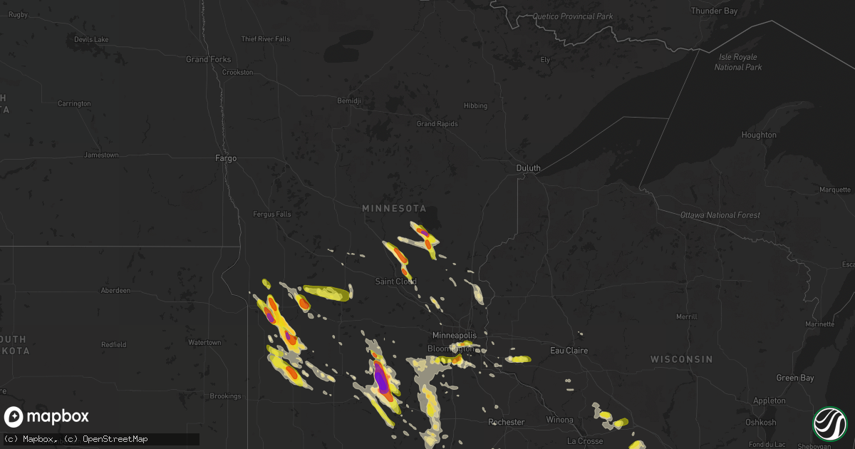 Hail map in Minnesota on July 9, 2017