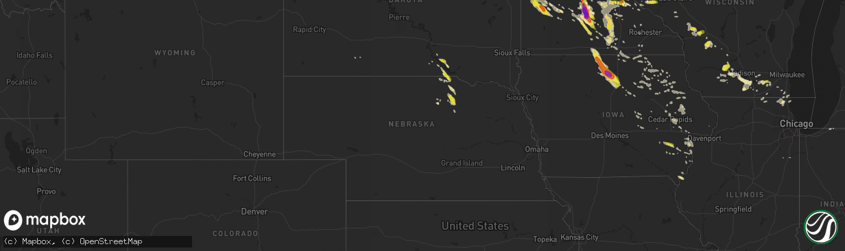 Hail map in Nebraska on July 9, 2017