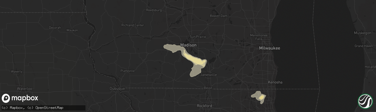 Hail map in Oregon, WI on July 9, 2017