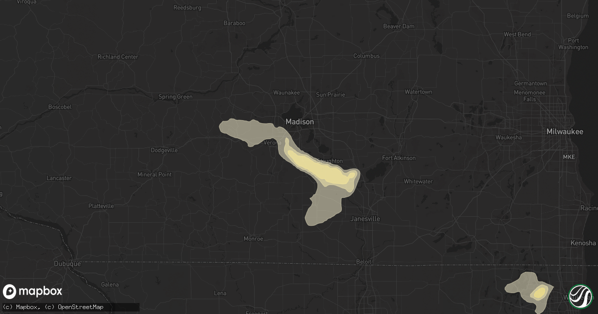 Hail map in Oregon, WI on July 9, 2017