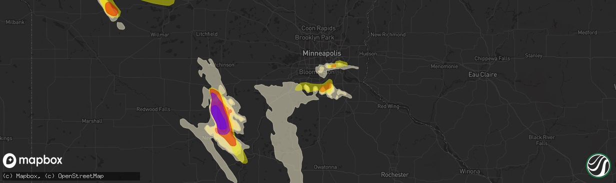 Hail map in Prior Lake, MN on July 9, 2017