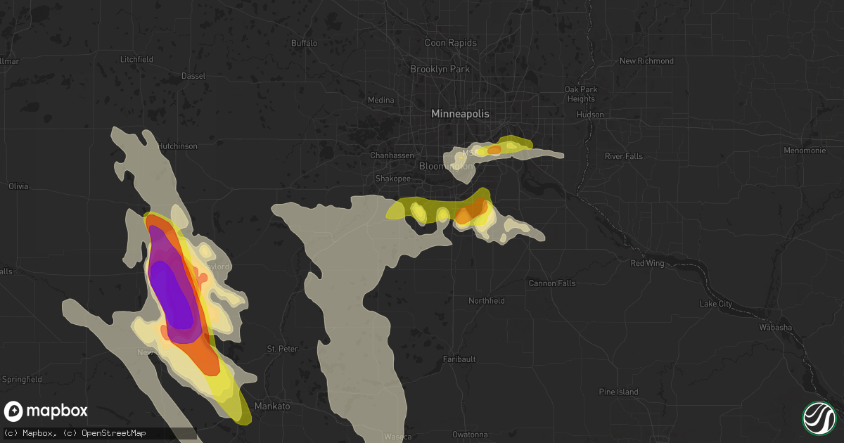 Hail map in Prior Lake, MN on July 9, 2017