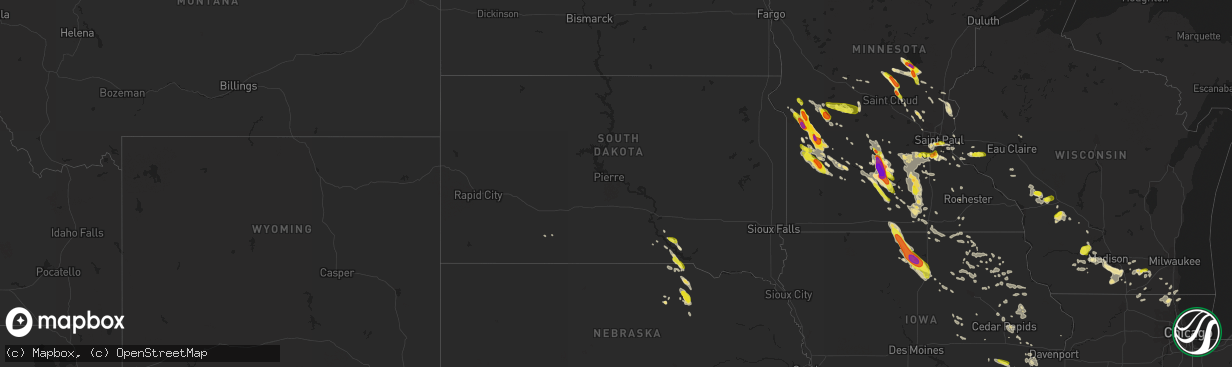 Hail map in South Dakota on July 9, 2017