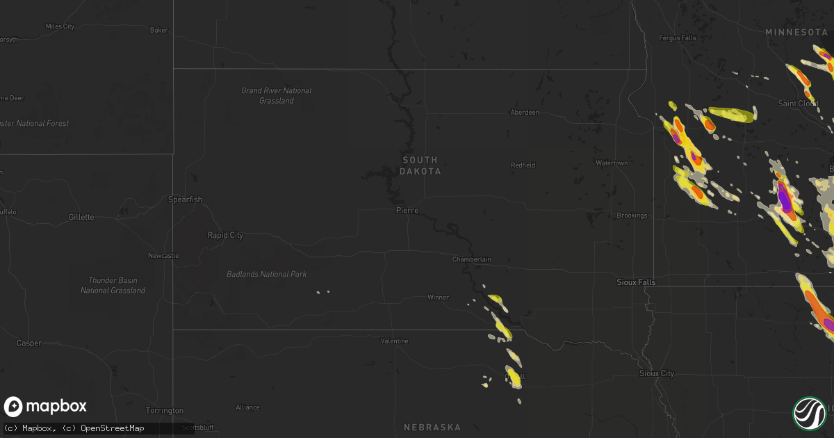 Hail map in South Dakota on July 9, 2017