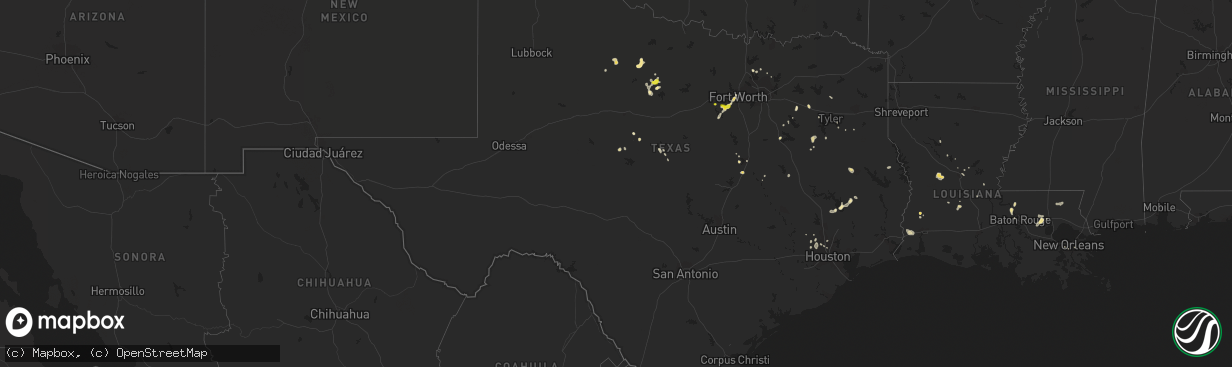 Hail map in Texas on July 9, 2017