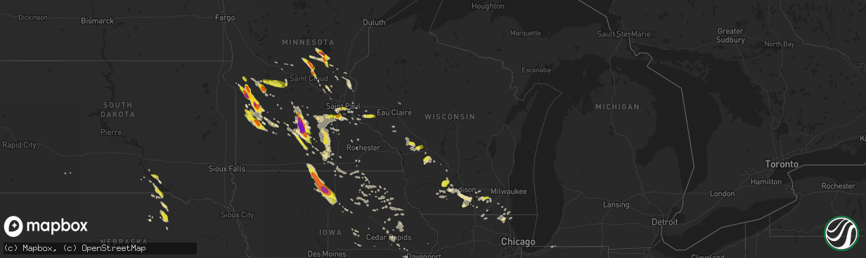 Hail map in Wisconsin on July 9, 2017