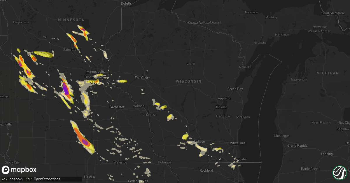 Hail map in Wisconsin on July 9, 2017