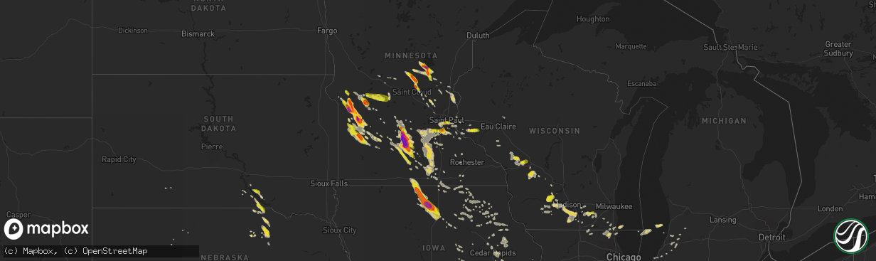 Hail map on July 9, 2017