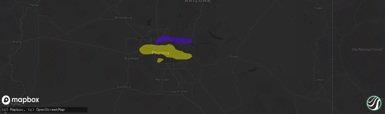 Hail map in Apache Junction, AZ on July 9, 2018