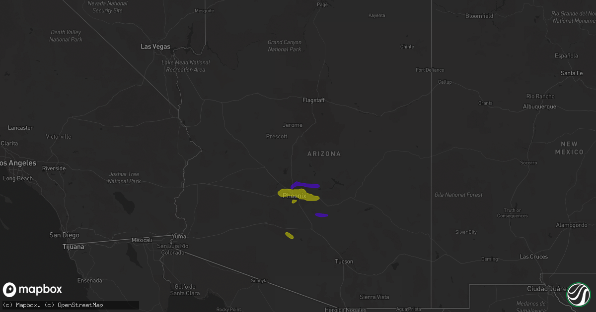 Hail map in Arizona on July 9, 2018