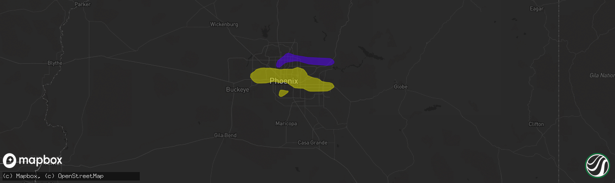 Hail map in Gilbert, AZ on July 9, 2018