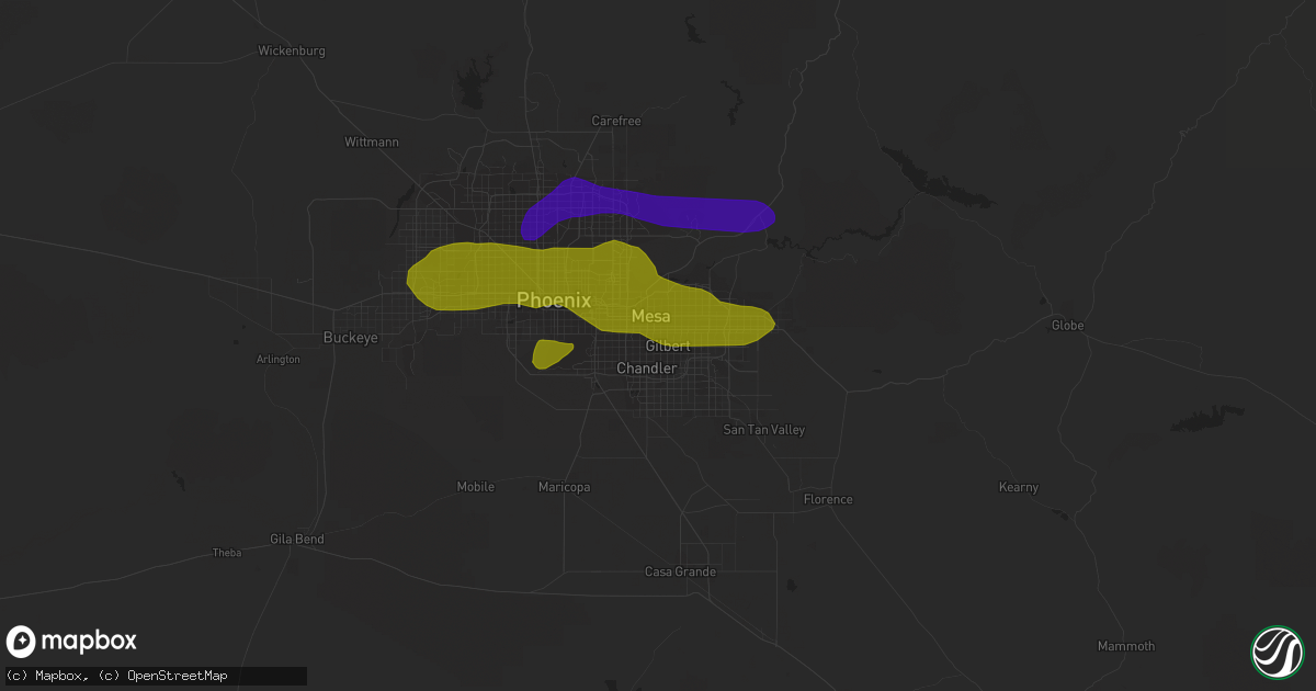Hail map in Gilbert, AZ on July 9, 2018