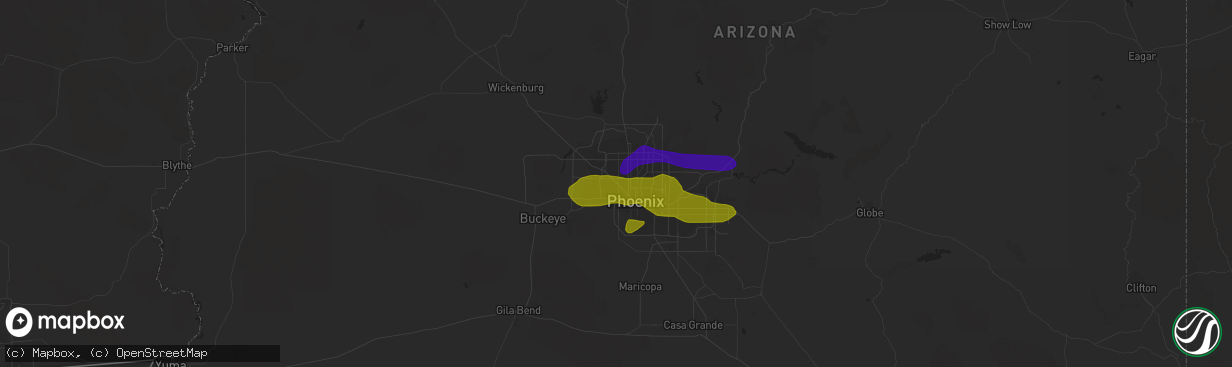 Hail map in Glendale, AZ on July 9, 2018