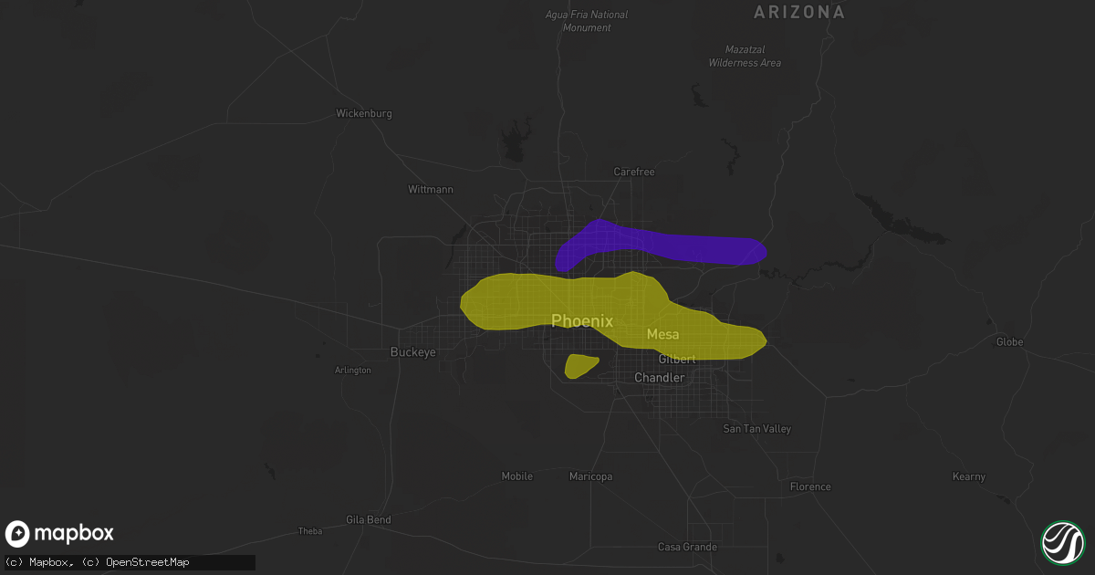 Hail map in Glendale, AZ on July 9, 2018