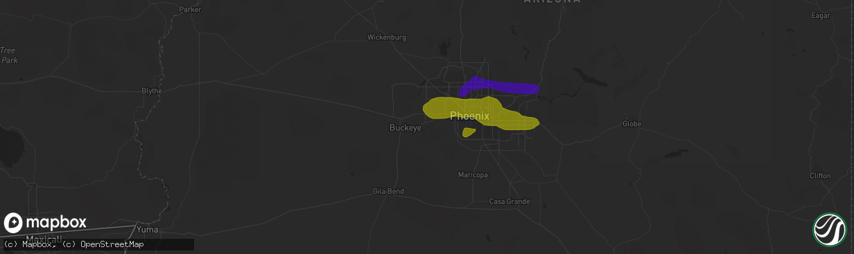 Hail map in Goodyear, AZ on July 9, 2018