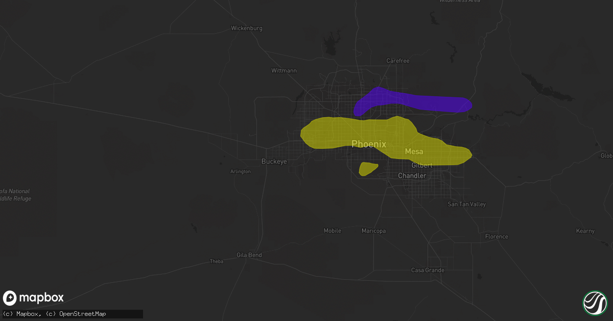 Hail map in Goodyear, AZ on July 9, 2018