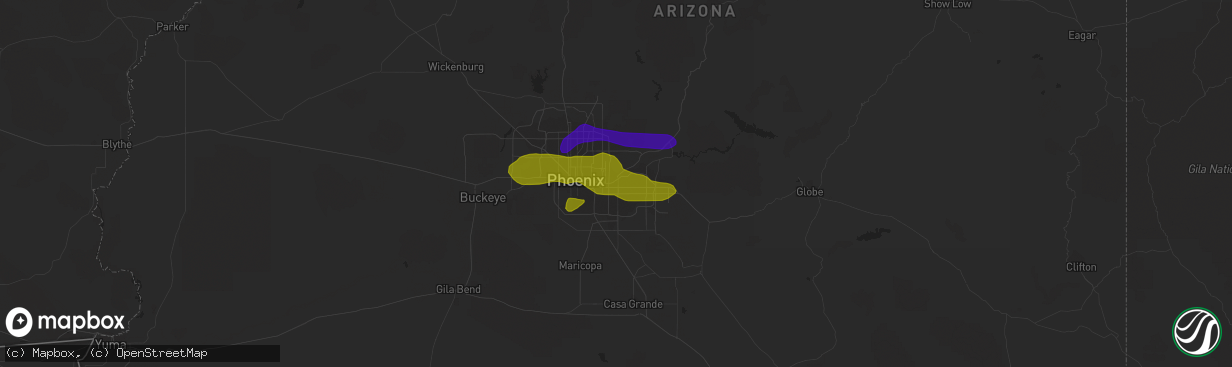 Hail map in Mesa, AZ on July 9, 2018