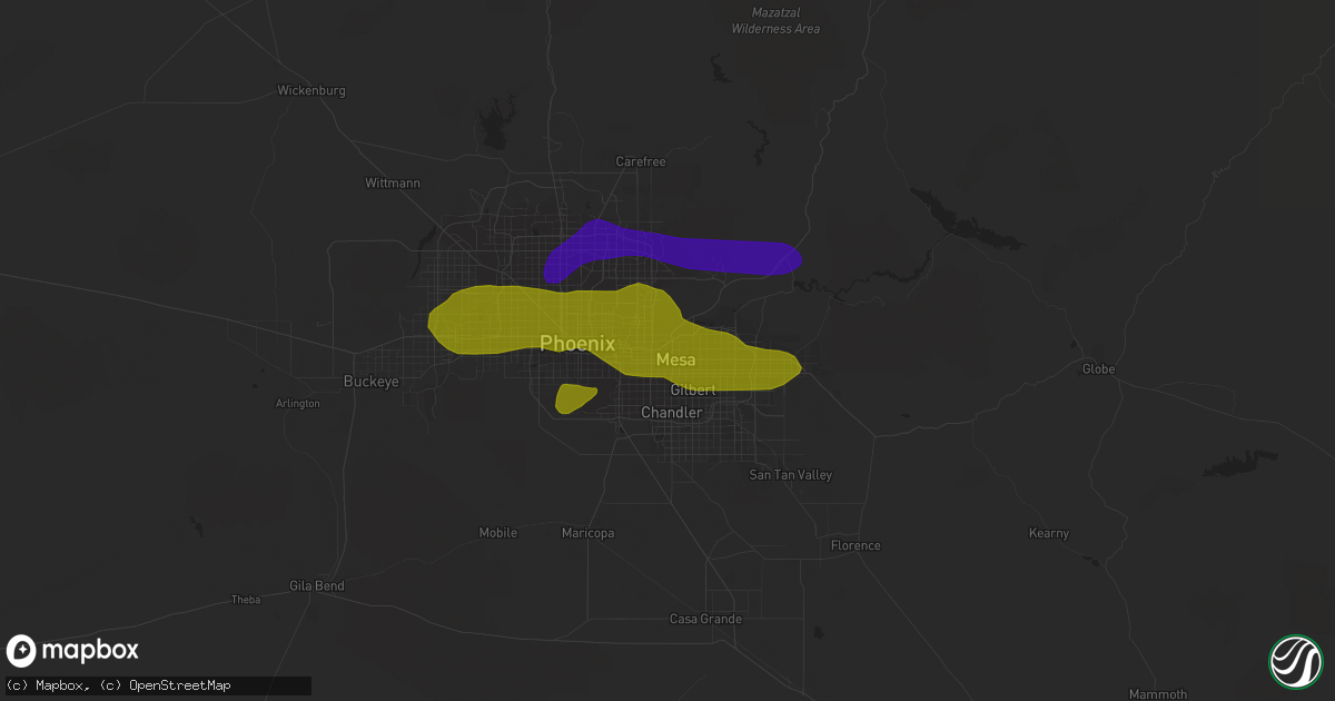 Hail map in Mesa, AZ on July 9, 2018