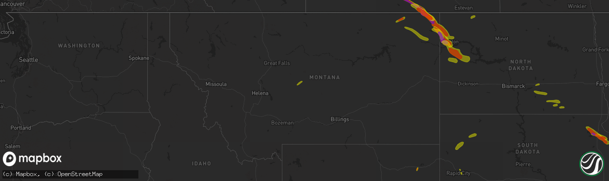 Hail map in Montana on July 9, 2018