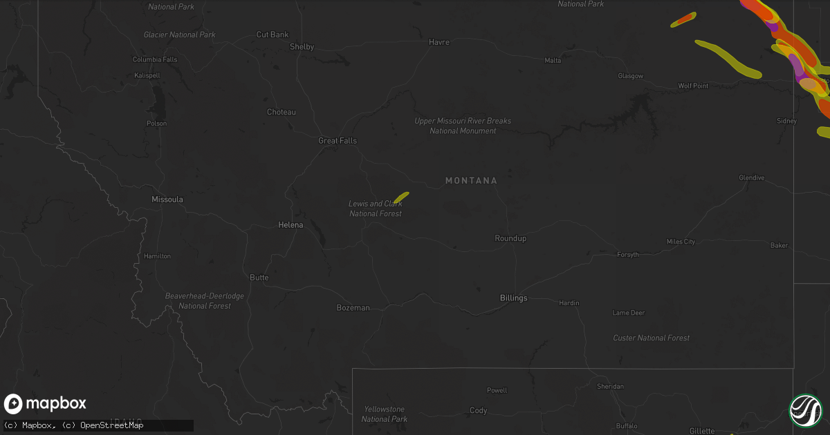Hail map in Montana on July 9, 2018
