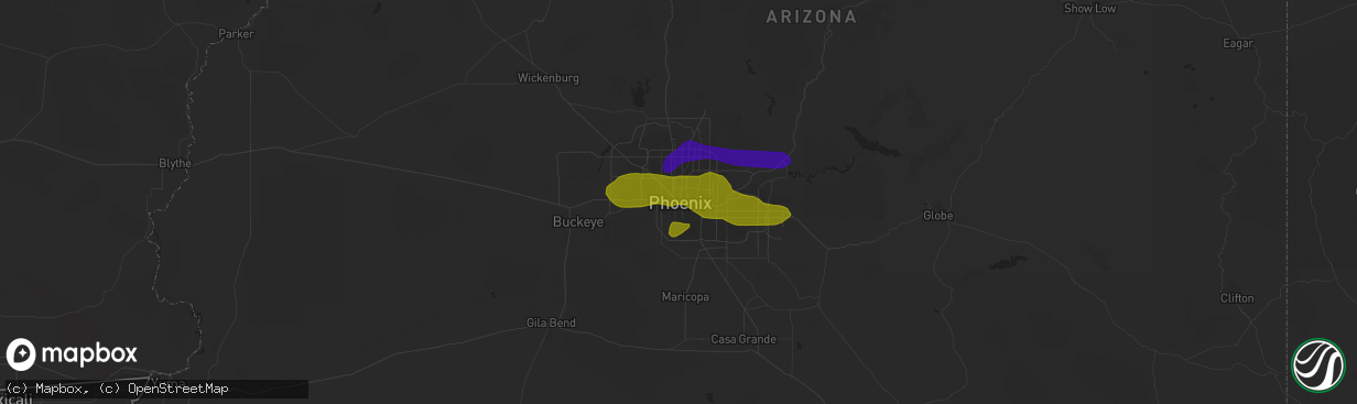 Hail map in Phoenix, AZ on July 9, 2018