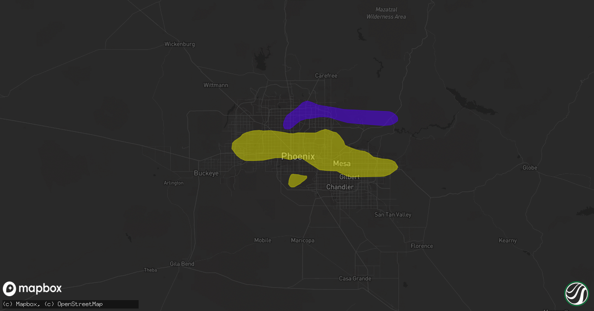 Hail map in Phoenix, AZ on July 9, 2018