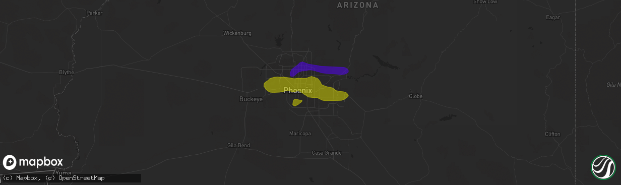 Hail map in Tempe, AZ on July 9, 2018