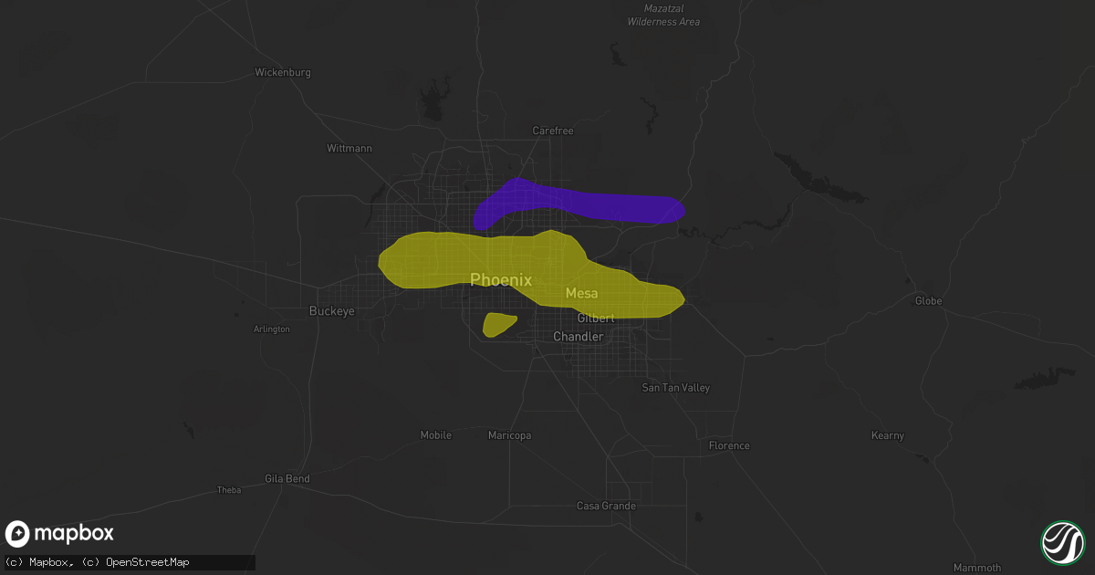 Hail map in Tempe, AZ on July 9, 2018