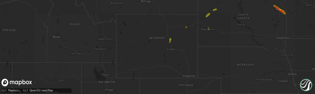 Hail map in Wyoming on July 9, 2018