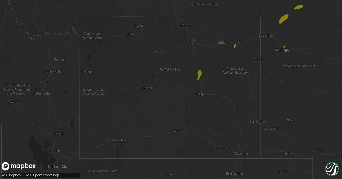 Hail map in Wyoming on July 9, 2018